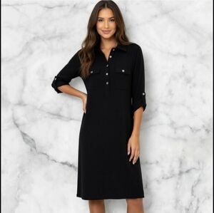 Enfocus Studio Black Midi Dress with Button Detail On Collar And Sleeve